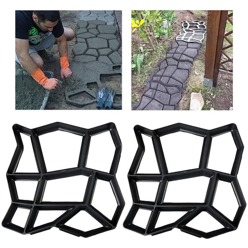 Lavnik Natural Shape Garden Stone Walk Maker Mould DIY Pavement Concrete Mold Driveway Paving Brick Patio Mold Plastic Paving Mould Path Maker Mold for Tile Reusable Mould Concrete 2 pcs - Image 1