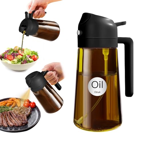 ‎YARRAMATE YARRAMATE 16oz/470ml Light Blocking Oil Sprayer for Cooking with Stickers, Food-Grade 2 in 1 Olive Oil Dispenser Bottle for Kitchen, Premium Dark Amber Glass Oil Bottle for Air Fryer, BBQ (Black) - Image 1