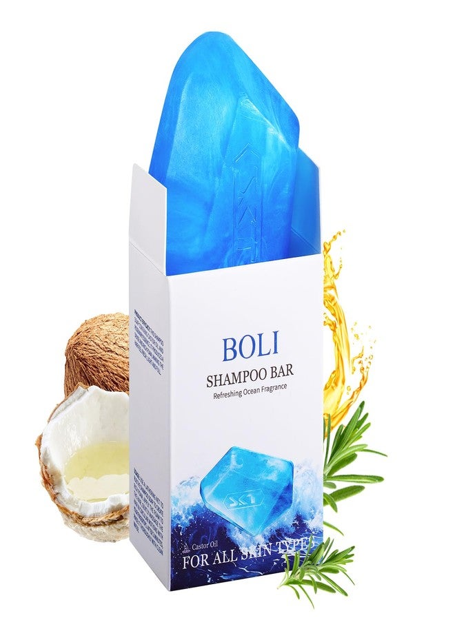 BOLI Castor Oil Shampoo Bar, Hydrating & Moisturizing Hair Care Soap Bar for Women & Men, Solid Shampoo for All Hair Types (Blue) - Image 1