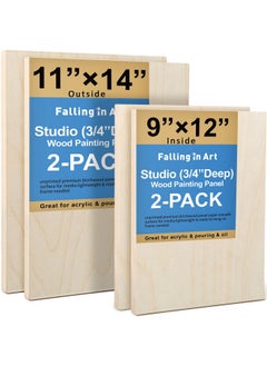 Falling In art Falling in Art Unfinished Birch Wood Canvas Panels Kit, Falling in Art 4 Pack of 2 Sizes 11x14' and 9x12' Studio 3/4’’ Deep Cradle Boards for Pouring Art, Crafts, Painting, and More  - Image 1