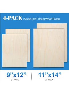 Falling In art Falling in Art Unfinished Birch Wood Canvas Panels Kit, Falling in Art 4 Pack of 2 Sizes 11x14' and 9x12' Studio 3/4’’ Deep Cradle Boards for Pouring Art, Crafts, Painting, and More  - Image 3