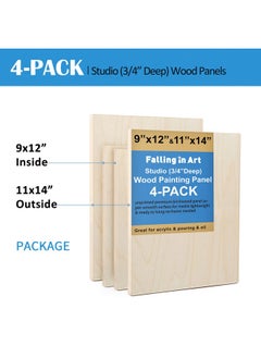 Falling In art Falling in Art Unfinished Birch Wood Canvas Panels Kit, Falling in Art 4 Pack of 2 Sizes 11x14' and 9x12' Studio 3/4’’ Deep Cradle Boards for Pouring Art, Crafts, Painting, and More  - Image 2