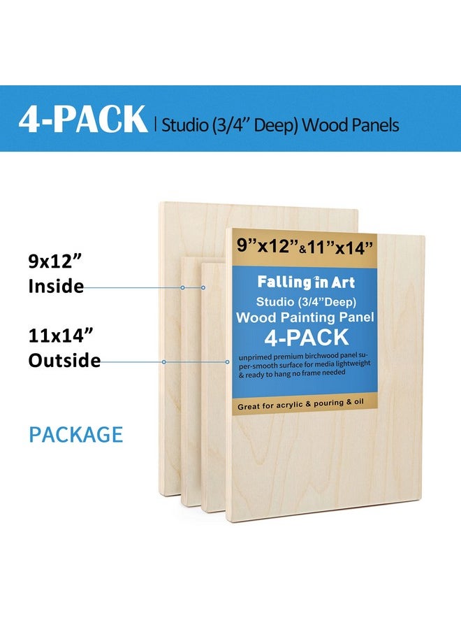 Falling In art Falling in Art Unfinished Birch Wood Canvas Panels Kit, Falling in Art 4 Pack of 2 Sizes 11x14' and 9x12' Studio 3/4’’ Deep Cradle Boards for Pouring Art, Crafts, Painting, and More  - Image 2