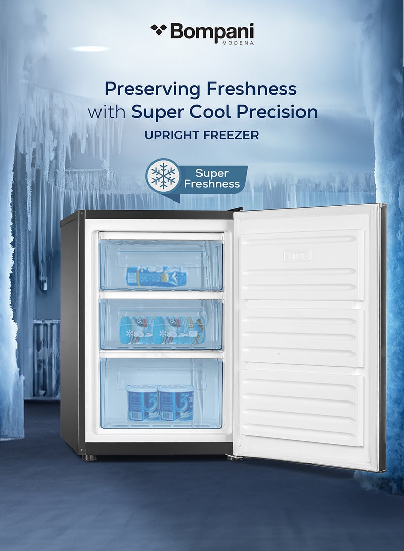 Bompani Upright Freezer 100L Gross / 85L Net, Single Door, Manual Defrost, Lock & Key, R600a Refrigerant, 3 Storage Compartments, Inox Finish - (1 Year Warranty) 100 L 400 W BUF245SN INOX - Image 2
