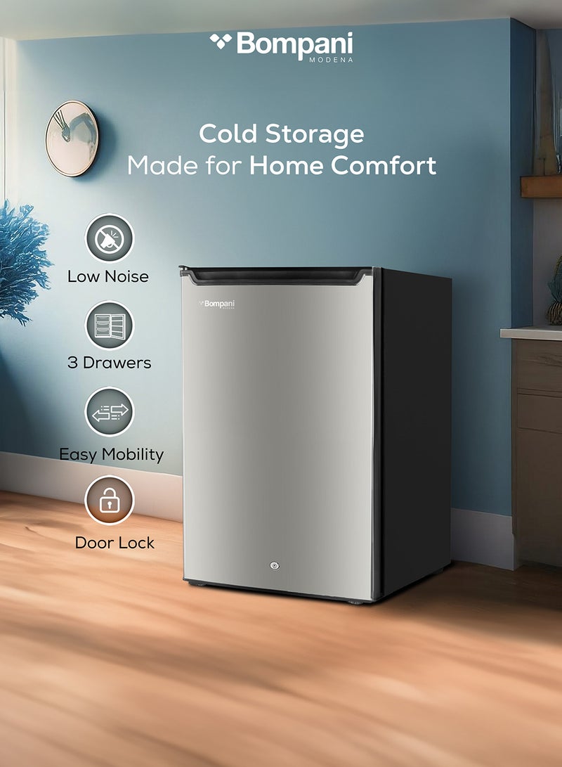 Bompani Upright Freezer 100L Gross / 85L Net, Single Door, Manual Defrost, Lock & Key, R600a Refrigerant, 3 Storage Compartments, Inox Finish - (1 Year Warranty) 100 L 400 W BUF245SN INOX - Image 5