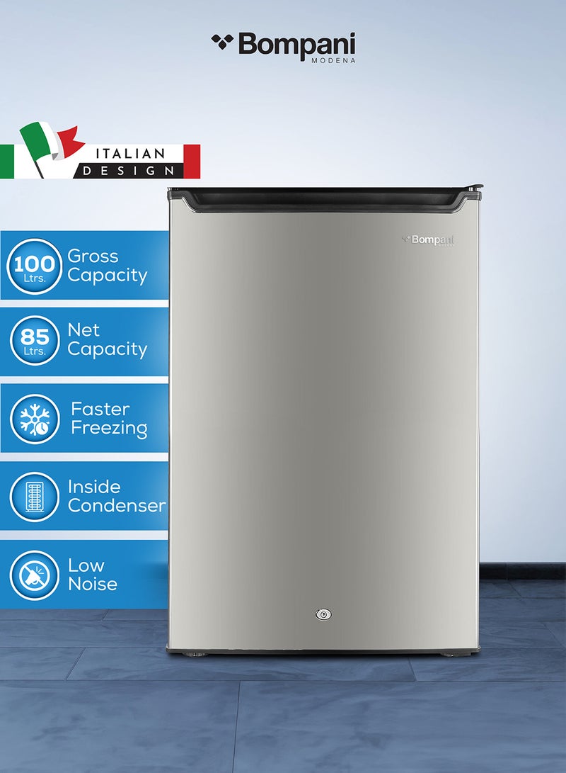 Bompani Upright Freezer 100L Gross / 85L Net, Single Door, Manual Defrost, Lock & Key, R600a Refrigerant, 3 Storage Compartments, Inox Finish - (1 Year Warranty) 100 L 400 W BUF245SN INOX - Image 1