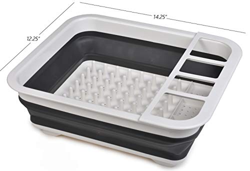 Masirs Pop-Up Collapsible Dish Drying Rack: Convenient Storage, Drains into Sink, Eight Large Plate Capacity, Sectional Cutlery and Utensil Compartment. Compact and Portable Design. - Image 2
