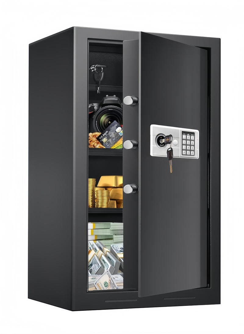 جيجيرو صندوق أمان منزلي مقاوم للحريق والماء، صندوق أمان كبير مضاد للسرقة ومقاوم للحريق مع لوحة مفاتيح قابلة للبرمجة، مفاتيح احتياطية ورف قابل للإزالة، خزائن أمان رقمية، 80 × 38 × 31 سم - Image 1