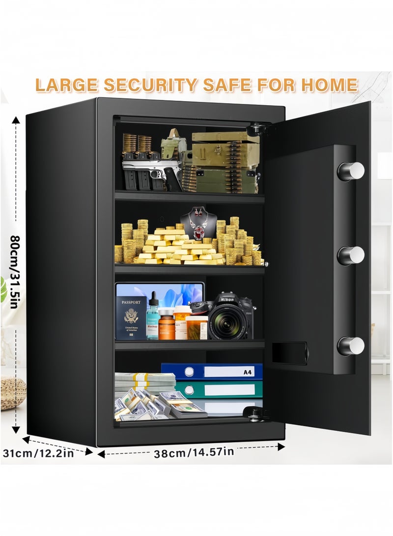 جيجيرو صندوق أمان منزلي مقاوم للحريق والماء، صندوق أمان كبير مضاد للسرقة ومقاوم للحريق مع لوحة مفاتيح قابلة للبرمجة، مفاتيح احتياطية ورف قابل للإزالة، خزائن أمان رقمية، 80 × 38 × 31 سم - Image 2
