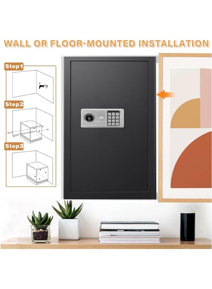 جيجيرو صندوق أمان منزلي مقاوم للحريق والماء، صندوق أمان كبير مضاد للسرقة ومقاوم للحريق مع لوحة مفاتيح قابلة للبرمجة، مفاتيح احتياطية ورف قابل للإزالة، خزائن أمان رقمية، 80 × 38 × 31 سم - Image 3