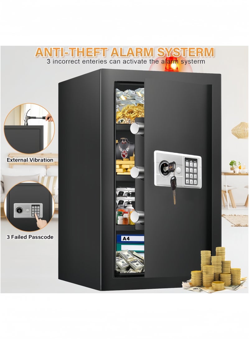 جيجيرو صندوق أمان منزلي مقاوم للحريق والماء، صندوق أمان كبير مضاد للسرقة ومقاوم للحريق مع لوحة مفاتيح قابلة للبرمجة، مفاتيح احتياطية ورف قابل للإزالة، خزائن أمان رقمية، 80 × 38 × 31 سم - Image 5