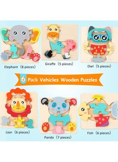 Bebiland 6 Pack Wooden Puzzles for Toddlers Wood Jigsaw Puzzles for Boys Montessori Games and Educational Toys for Kids Wooden Toddlers Puzzles Present  (Animal)  - Image 3