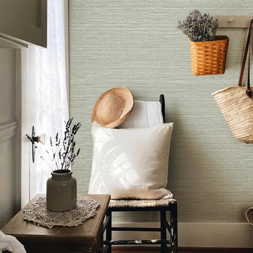 JiffDiff Grasscloth Wallpaper Peel and Stick Cream Grassweave Peel & Stick Textured Wallpaper Self Adhesive Contact Paper 17.3"x472" - Image 2