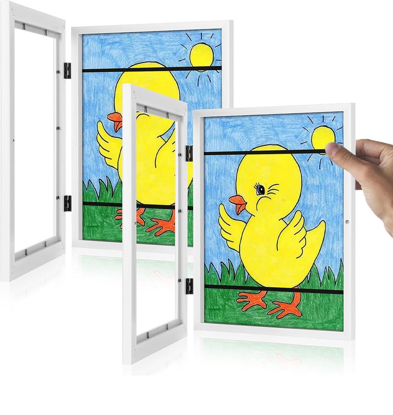 [2-Pack] Kids Art Frames, 8.5x11 Front Opening Kids Artwork Frames Changeable, White Artwork Display Storage Frame for Wall, Holds 50 Pcs, for 3D Picture, Crafts, Children Drawing - Image 1