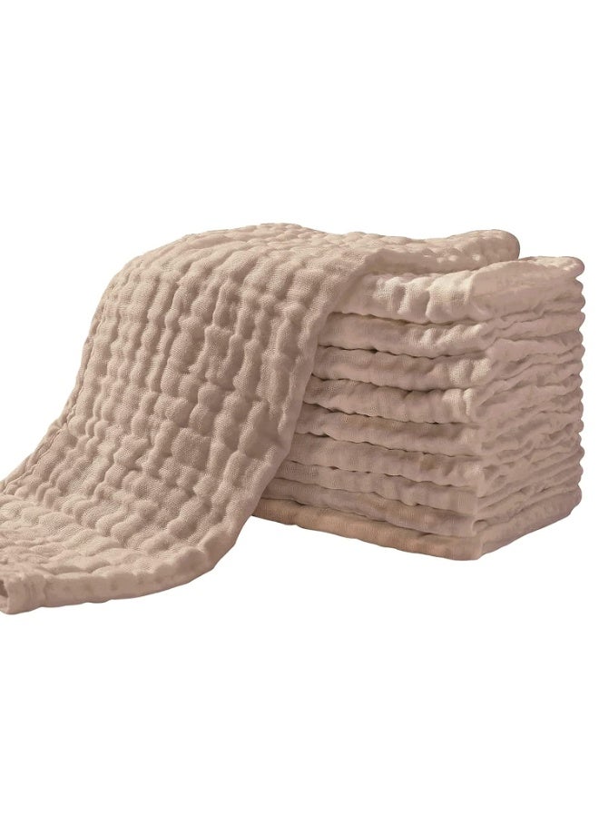 YOOFOSS Yoofoss Muslin Burp Cloths for Baby 10 Pack 100% Organic Cotton Baby Washcloths for Boys Girls Large 20''X10'' Super Soft and Absorbent Brown  - Image 1