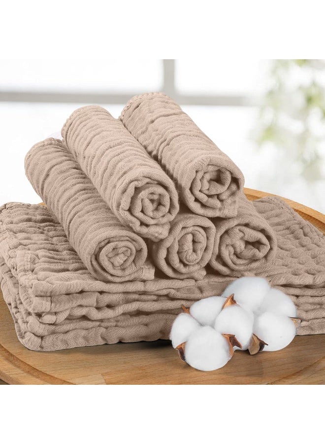 YOOFOSS Yoofoss Muslin Burp Cloths for Baby 10 Pack 100% Organic Cotton Baby Washcloths for Boys Girls Large 20''X10'' Super Soft and Absorbent Brown  - Image 3