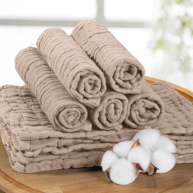 Yoofoss Muslin Burp Cloths for Baby 10 Pack 100% Organic Cotton Baby Washcloths for Boys Girls Large 20''X10'' Super Soft and Absorbent Brown - Image 2