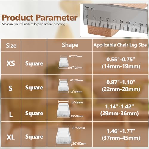 BAIPOK 16Pcs Square Chair Leg Floor Protectors with Thickened Felt Pads Silicone Chair Leg Covers Caps to Protect Hardwood Tile Floors Furniture Feet Reduce Noise (Clear S Fit 0.87"-1.10") - Image 3