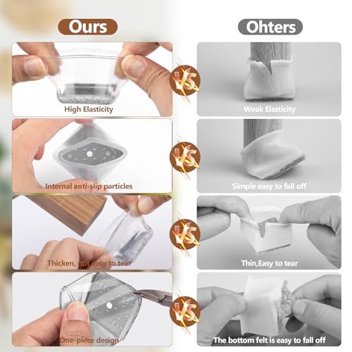 BAIPOK 16Pcs Square Chair Leg Floor Protectors with Thickened Felt Pads Silicone Chair Leg Covers Caps to Protect Hardwood Tile Floors Furniture Feet Reduce Noise (Clear S Fit 0.87"-1.10") - Image 4