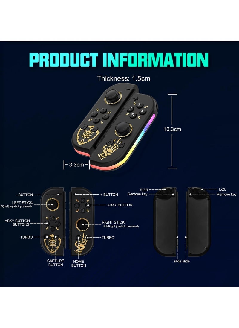 Joycon Controllers for Nintendo Switch, Replacement for Switch Controller with RGB LED, Adjustable Turbo and Vibration, Motion Control/Wake-Up/Screenshot