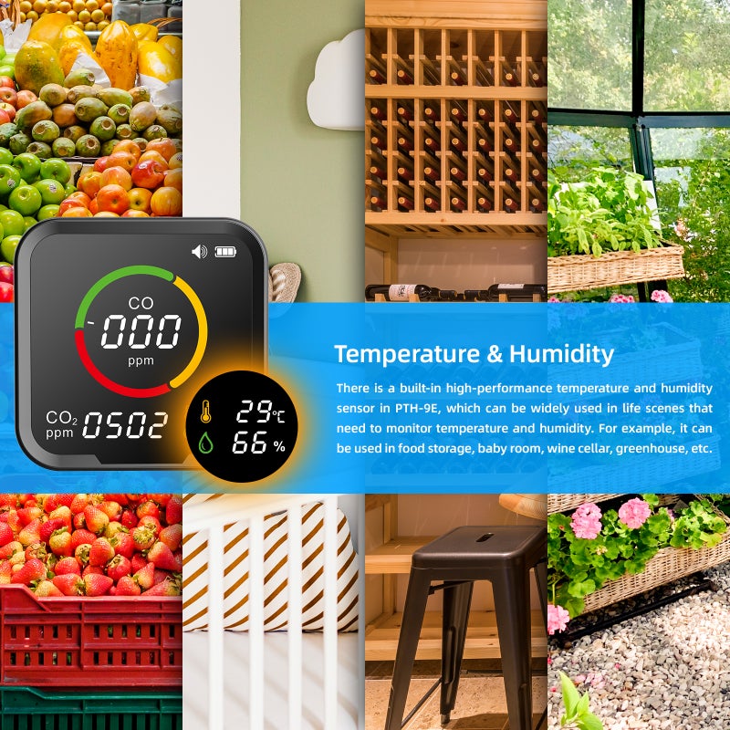 PTH-9E Intelligent WIFI CO CO2 Detector Portable Temperature, Humidity and Air Quality Detector - Image 3
