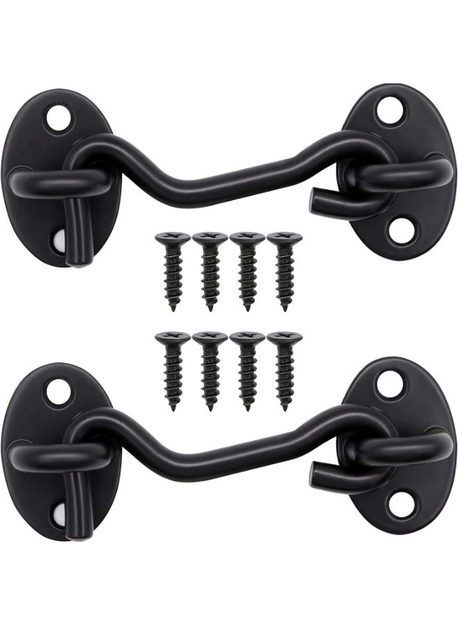 jaexest 2Pcs 3 inch Barn Door Lock, Cabin Hook Eye Latch Gate Door Swivel Window Door Hook with Mounting Screws (Black) - Image 1