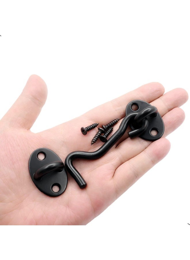 jaexest 2Pcs 3 inch Barn Door Lock, Cabin Hook Eye Latch Gate Door Swivel Window Door Hook with Mounting Screws (Black) - Image 4
