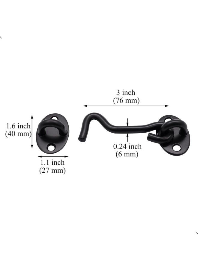 jaexest 2Pcs 3 inch Barn Door Lock, Cabin Hook Eye Latch Gate Door Swivel Window Door Hook with Mounting Screws (Black) - Image 2