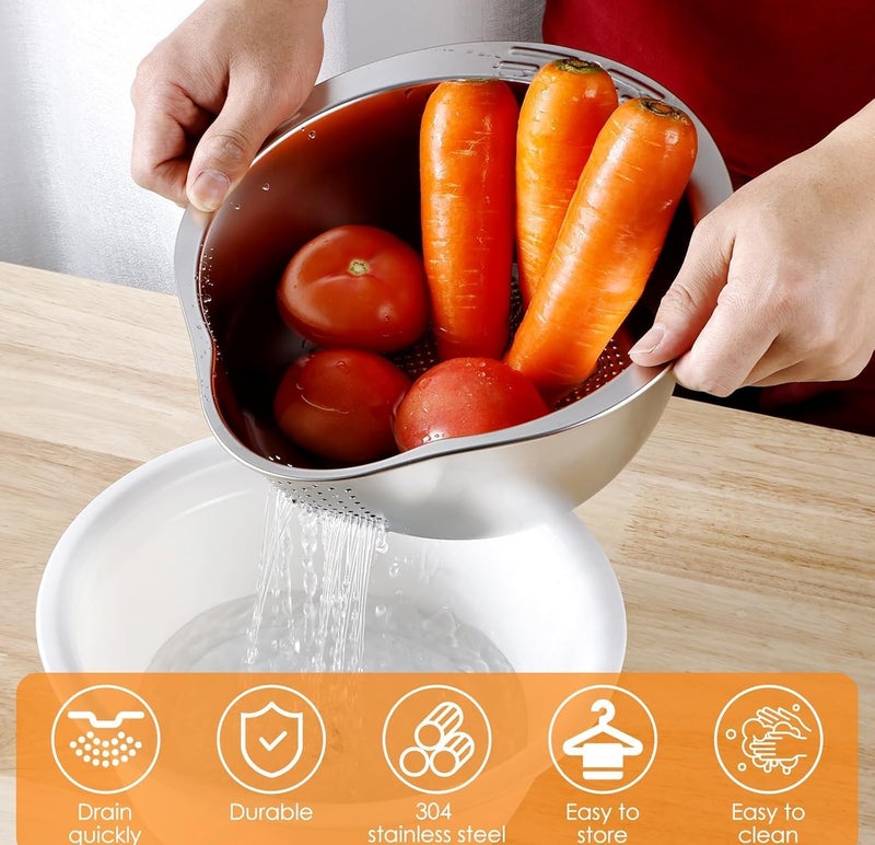 KRUPAVI MultiPurpose Strainer Stainless Steel Washer Bowl for Rice Fruits Noodles Vegetable Rice Bowl for Kitchen 1 Pcs - Image 5