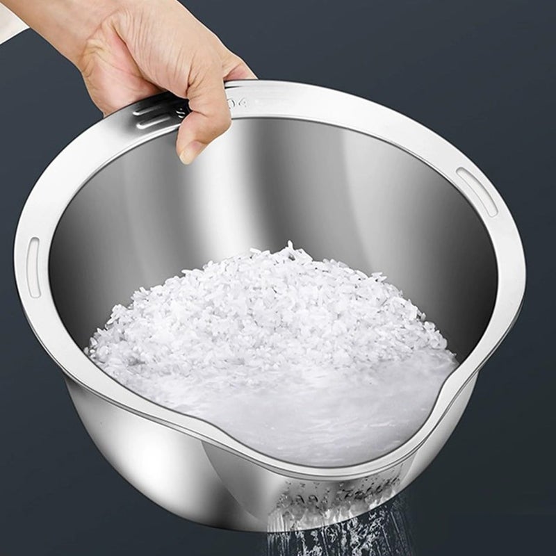 KRUPAVI MultiPurpose Strainer Stainless Steel Washer Bowl for Rice Fruits Noodles Vegetable Rice Bowl for Kitchen 1 Pcs - Image 1