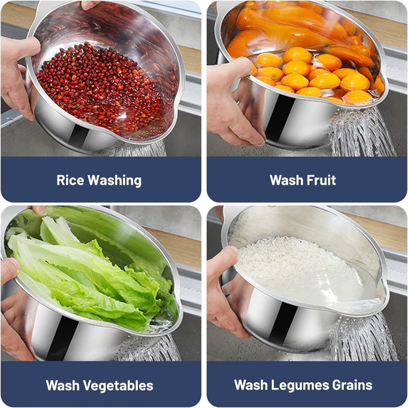 KRUPAVI MultiPurpose Strainer Stainless Steel Washer Bowl for Rice Fruits Noodles Vegetable Rice Bowl for Kitchen 1 Pcs - Image 4