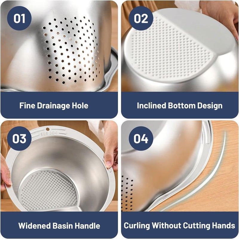 KRUPAVI MultiPurpose Strainer Stainless Steel Washer Bowl for Rice Fruits Noodles Vegetable Rice Bowl for Kitchen 1 Pcs - Image 3