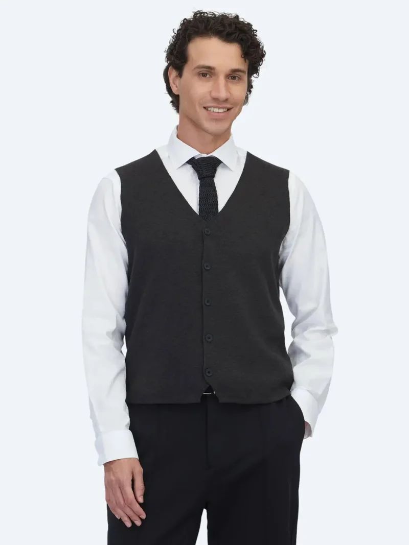 Kip Dark Grey Regular Fit Casual Knitting Knit Vest