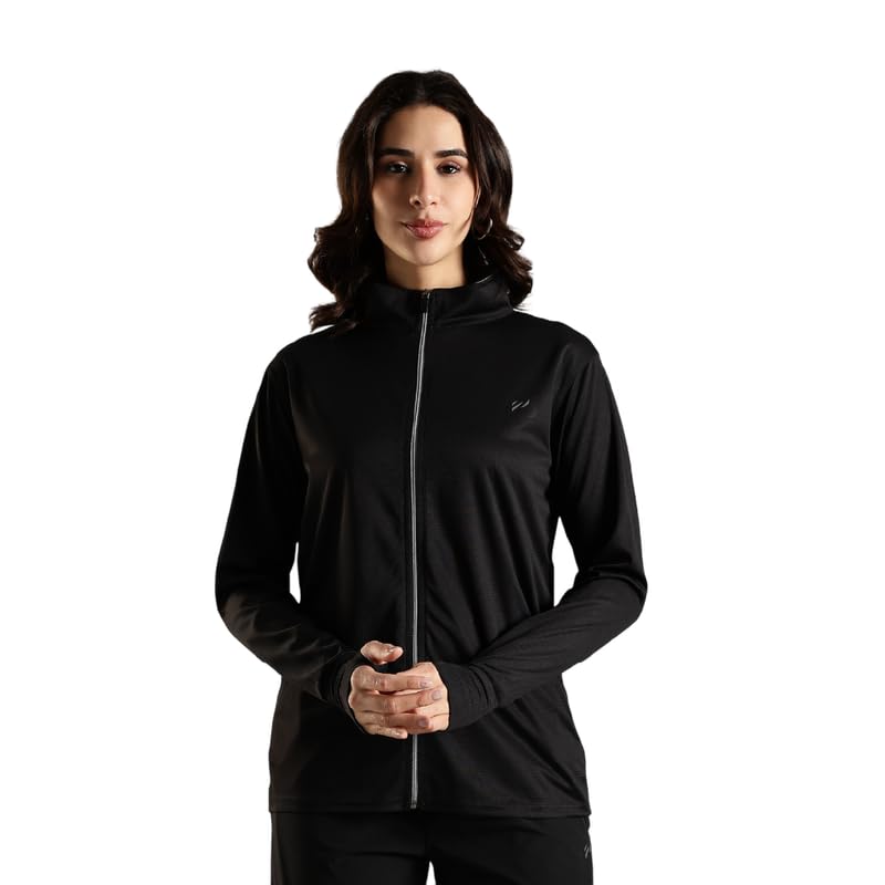 BLUE TYGA Sunscreen Jacket Women's Travel Nylon Solid Plain Sports Summer Gym Workout Running Travel Trekking And Sunscreen Standard Length Jacket For Women Nylon Winter Casual Wear, 2Xl,Black - Image 1