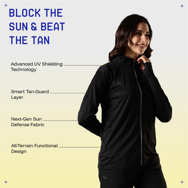 BLUE TYGA Sunscreen Jacket Women's Travel Nylon Solid Plain Sports Summer Gym Workout Running Travel Trekking And Sunscreen Standard Length Jacket For Women Nylon Winter Casual Wear, 2Xl,Black - Image 3