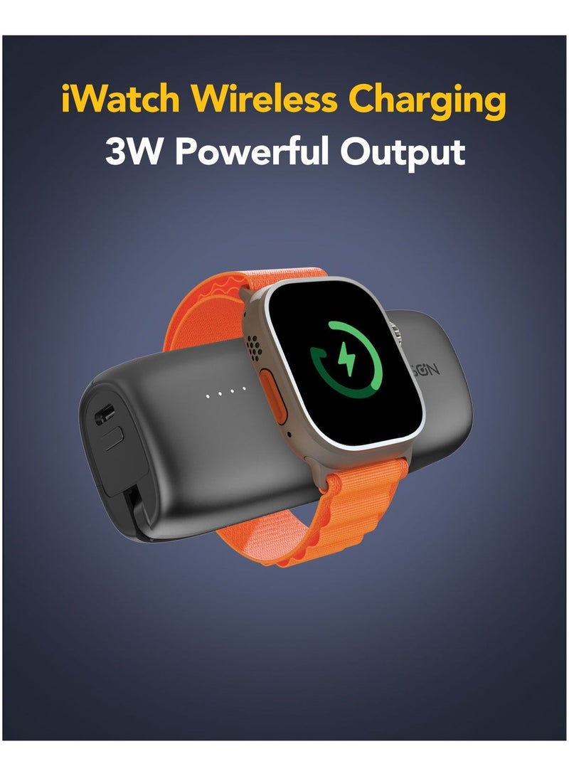 Remson Revo Charge 5000 mAh Nano Power Bank Wireless Charger Dual Charging Type-C Connector with Built-in Lightning Cable - Black - Image 4