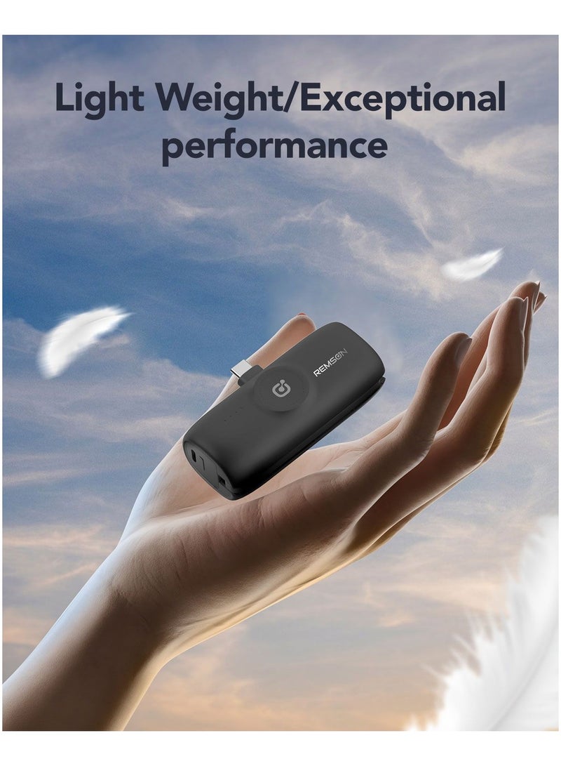 Remson Revo Charge 5000 mAh Nano Power Bank Wireless Charger Dual Charging Type-C Connector with Built-in Lightning Cable - Black - Image 2