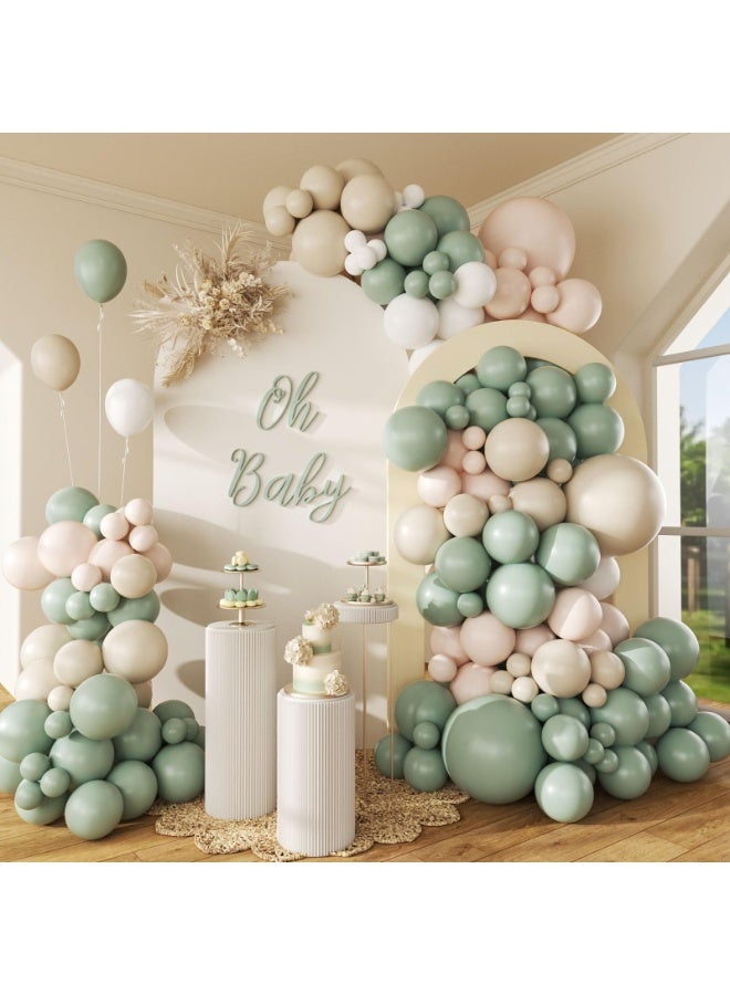 Neutral Balloon Arch Kit, Sage Green Balloon Arch Kit with Green Nude White Balloons for Wedding Birthday Baby Shower Decorations - Image 1