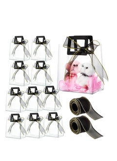 KASTWAVE Clear Gift Bags with Handles Gift Bag with Bow Ribbon Transparent PVC Heavy Duty Gift Bag Reusable Gift Wrap Bags for Bridal Party Baby Shower Wedding Birthday Goody Bag, 7 x 4 x 8 Inch(10pcs)  - Image 1