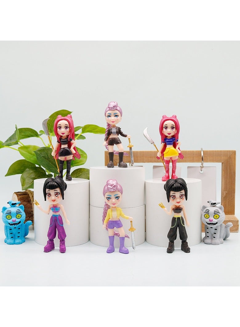 general K-POP: Demon-Hunting Girl Group 8-Piece Set Figurines Detailed Reproduction Can Be Used as Cake Decorations - Image 1
