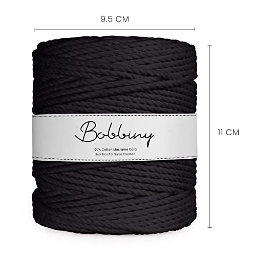 Bobbiny | 3 Ply Twisted Macrame Cotton Cord Dori (Roll Packaging) Thread for Macrame DIY and Other Projects | Black | 3mm,100 Meter - Image 2