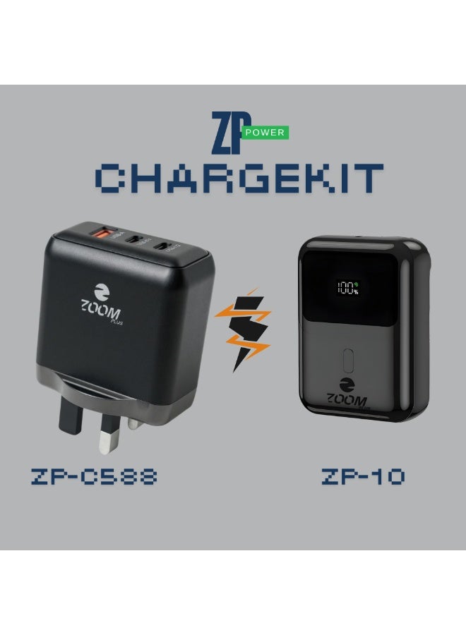 Zoom Plus ZP TurboForce Kit – 50W Charging Adapter + 10000mAh Dual Output Power Bank - Image 1