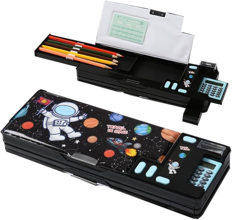 Pop Up Multifunction Pencil Case for Kids with Calculator and Sharpener - Space Design - Image 2