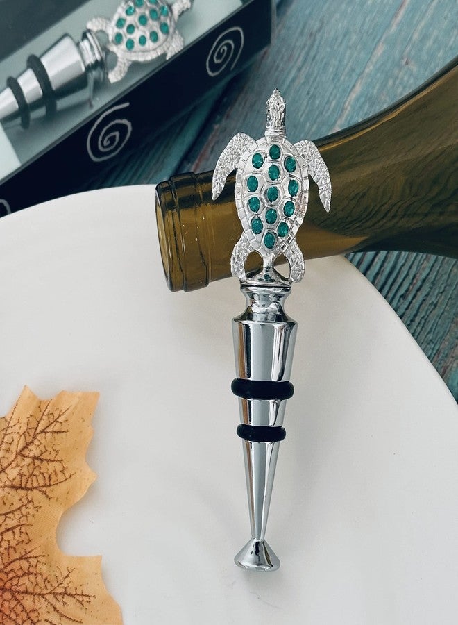 سوبريم هاوس ويرز سدادة زجاجة نبيذ من سبائك الزنك على شكل سلحفاة بحرية من Supreme Housewares، مزينة بلمسات من الكريستال الأزرق الفيروزي - حافظة مشروبات قابلة لإعادة الاستخدام للنبيذ والشمبانيا والمشروبات الغازية - فضية اللون، ارتفاع 4.5 بوصة - Image 4