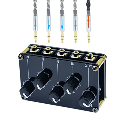 Arklove Multiple Input Mix 4 Way 1/8" inch in 1 Out Stereo Passive Mixer Headphone Sound Audio Speaker Splitter selector switcher 3.5mm udio Switch Box aux Loop Volume knob Control 3.5 mm Mixing Sharing - Image 1