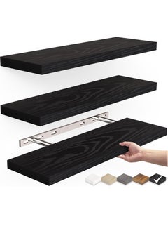 Arabest Floating Shelves, Wall Mounted Rustic Wood Shelves for Bathroom, Bedroom, Living Room, Kitchen, Small Hanging Shelf for Books/Storage/Room Decor with 22lbs Capacity (Black, Set of 3, 16in)  - Image 1