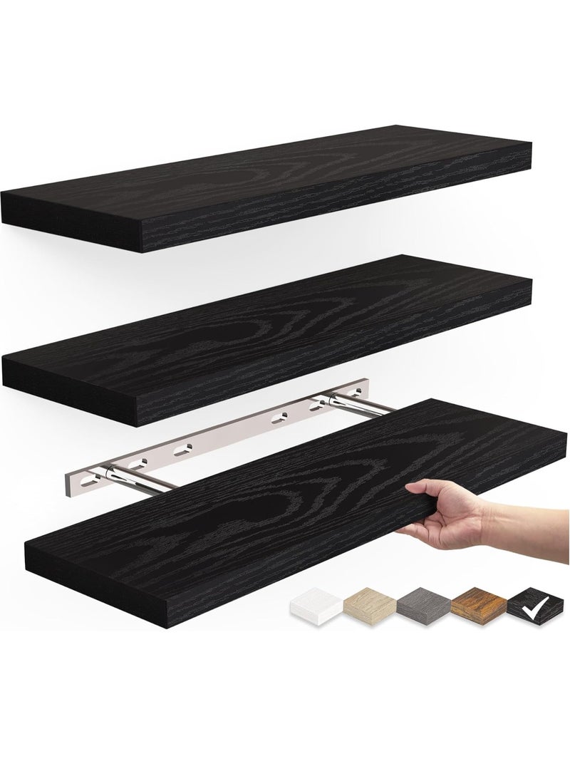 Arabest Floating Shelves, Wall Mounted Rustic Wood Shelves for Bathroom, Bedroom, Living Room, Kitchen, Small Hanging Shelf for Books/Storage/Room Decor with 22lbs Capacity (Black, Set of 3, 16in)  - Image 1