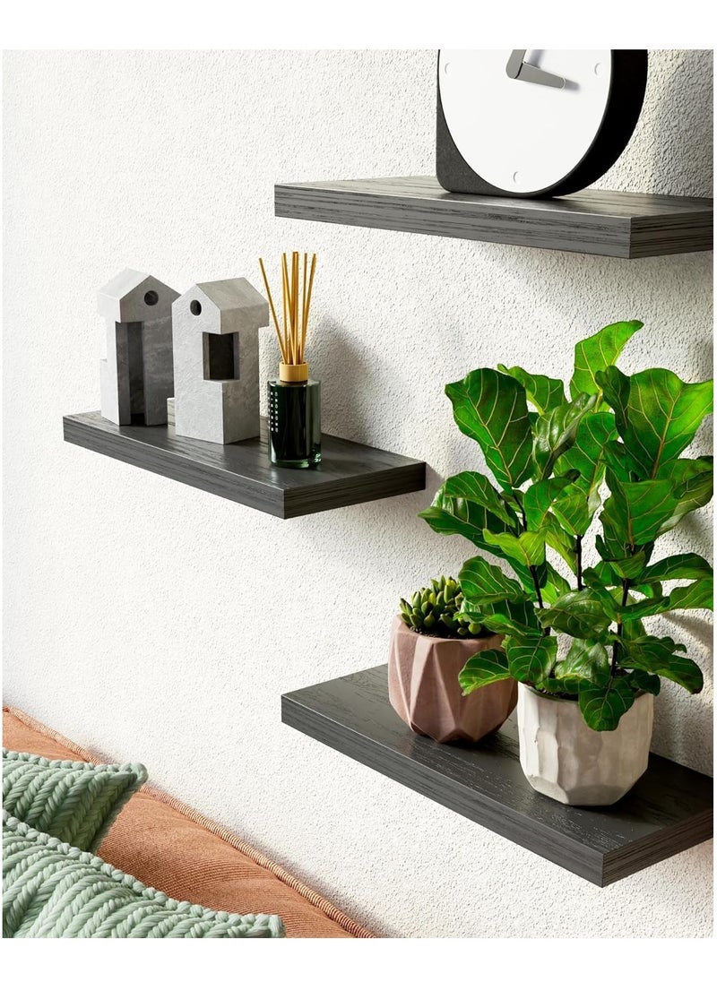 Arabest Floating Shelves, Wall Mounted Rustic Wood Shelves for Bathroom, Bedroom, Living Room, Kitchen, Small Hanging Shelf for Books/Storage/Room Decor with 22lbs Capacity (Black, Set of 3, 16in)  - Image 2