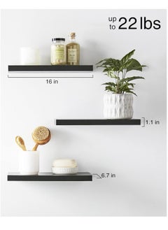 Arabest Floating Shelves, Wall Mounted Rustic Wood Shelves for Bathroom, Bedroom, Living Room, Kitchen, Small Hanging Shelf for Books/Storage/Room Decor with 22lbs Capacity (Black, Set of 3, 16in)  - Image 3