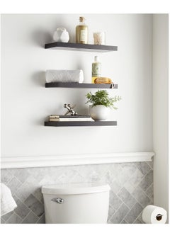 Arabest Floating Shelves, Wall Mounted Rustic Wood Shelves for Bathroom, Bedroom, Living Room, Kitchen, Small Hanging Shelf for Books/Storage/Room Decor with 22lbs Capacity (Black, Set of 3, 16in)  - Image 5